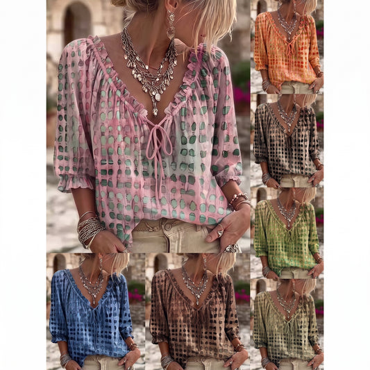 CHEMISE BOHEME IMPRIMEE A VOLANTS